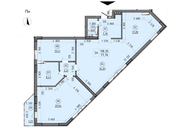 ЖК Зенит: планировка 3-комнатной квартиры 118.35 м²