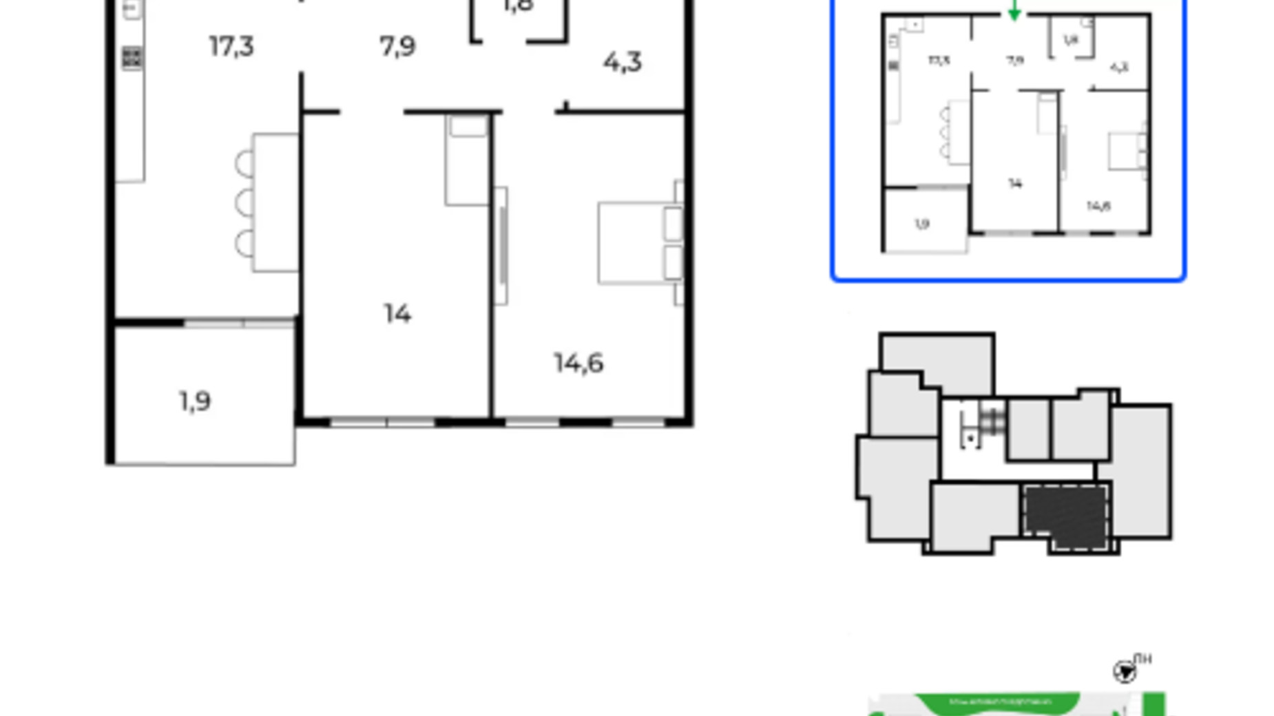 Планування 2-кімнатної квартири в ЖК Sky Towers 62 м², фото 175164