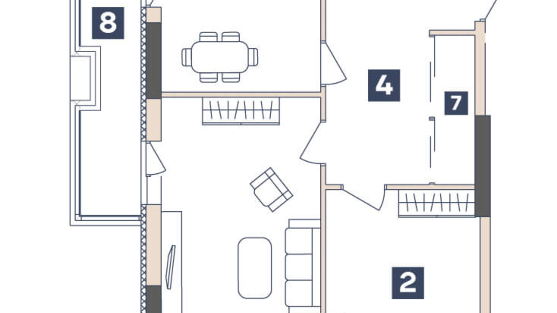 Планування 2-кімнатної квартири в ЖК Central 71.44 м², фото 175807