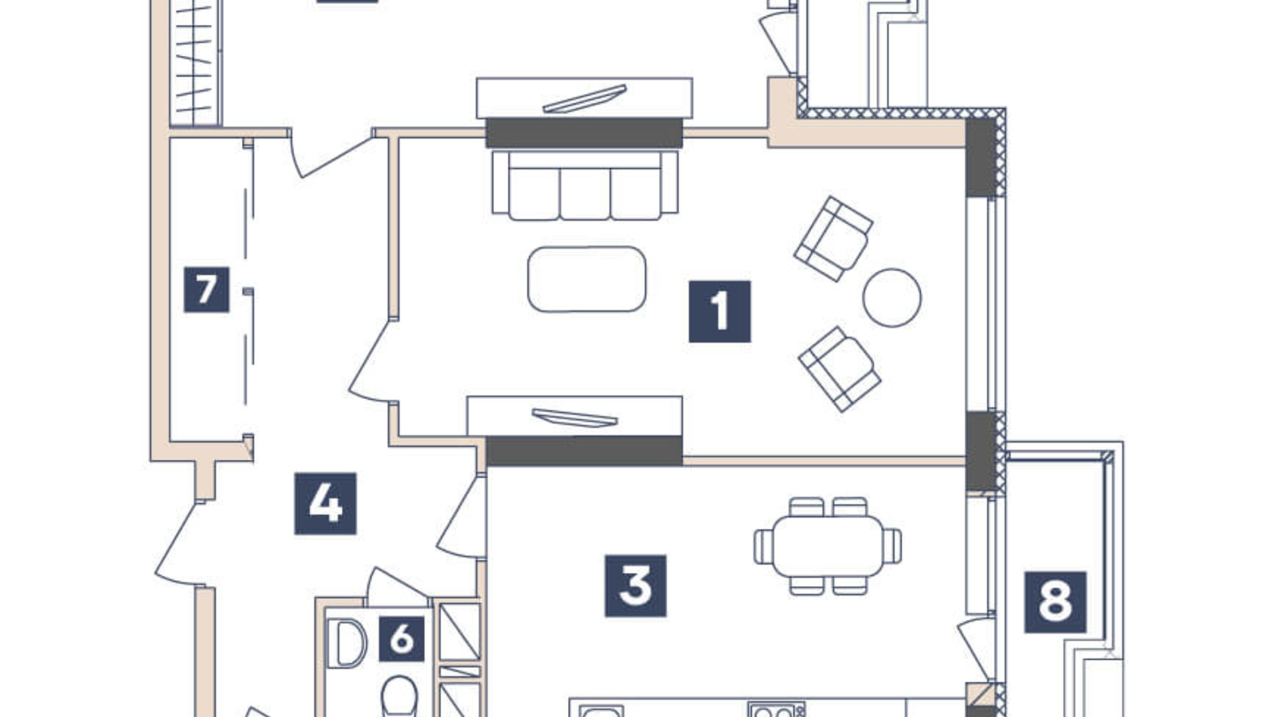 Планировка 2-комнатной квартиры в ЖК Central 73.3 м², фото 175808