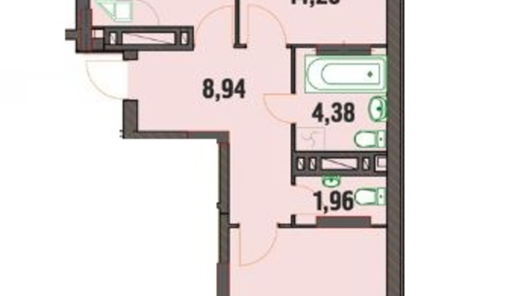 Планування 2-кімнатної квартири в ЖК Над Бугом 58.96 м², фото 176779