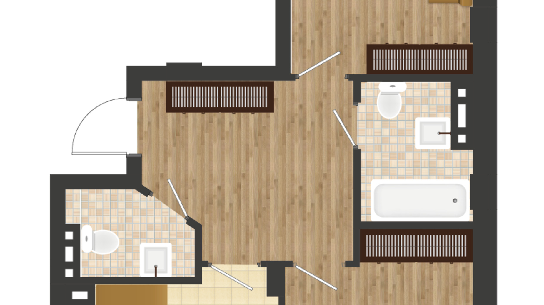 Планування 2-кімнатної квартири в ЖК Золота Ера 74.16 м², фото 177535
