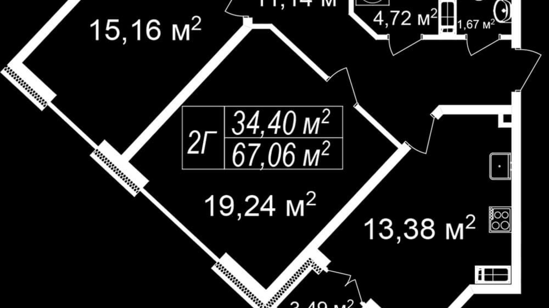 Планировка 2-комнатной квартиры в ЖК Щасливий Platinum 67 м², фото 177970