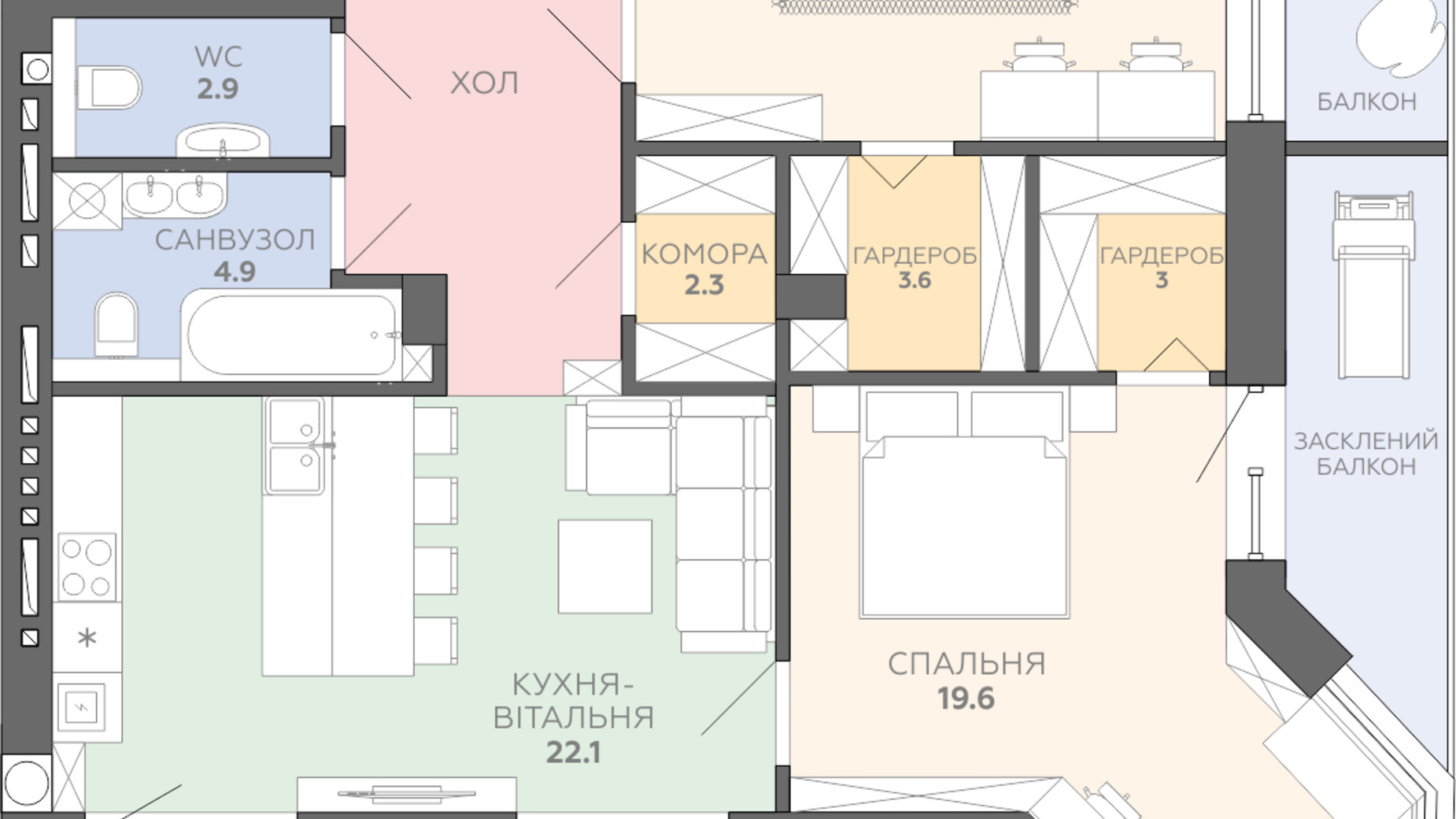 Планировка 3-комнатной квартиры в ЖК Яровица 108.1 м², фото 178423