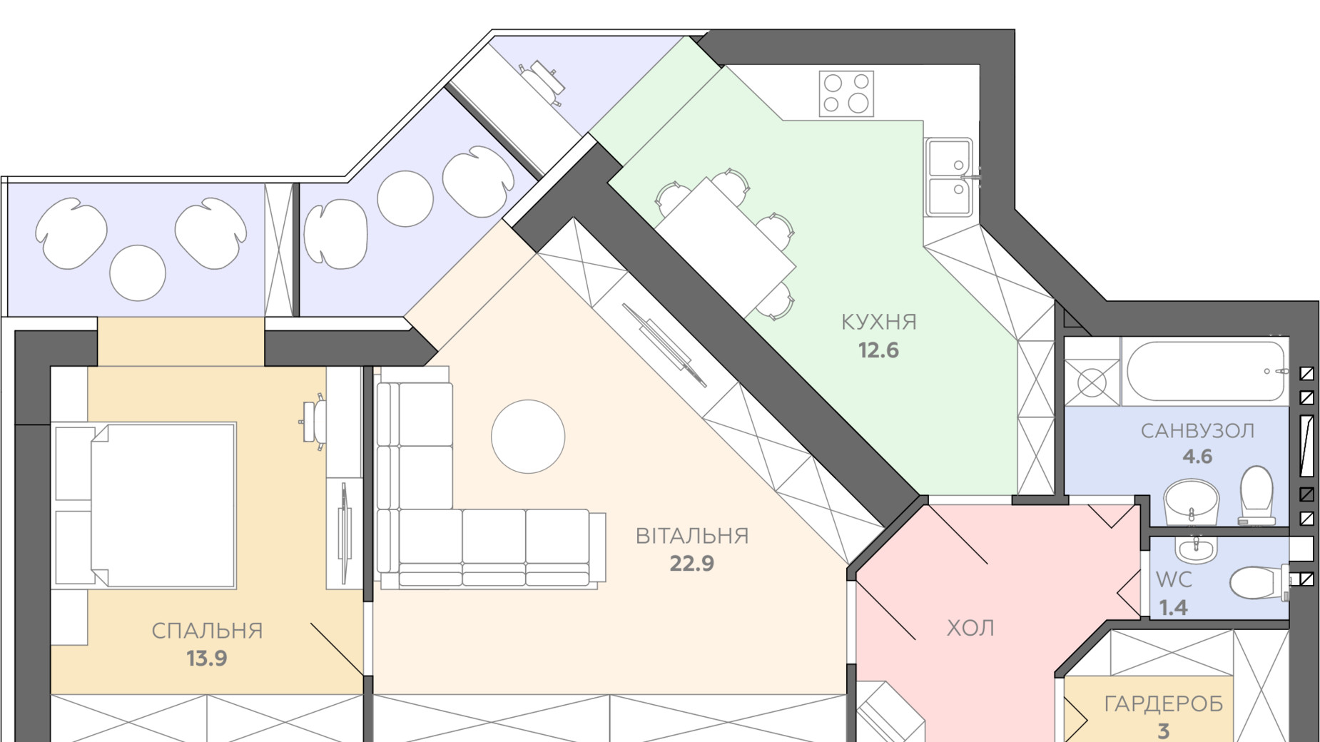 Планировка 2-комнатной квартиры в ЖК Яровица 75.7 м², фото 178430