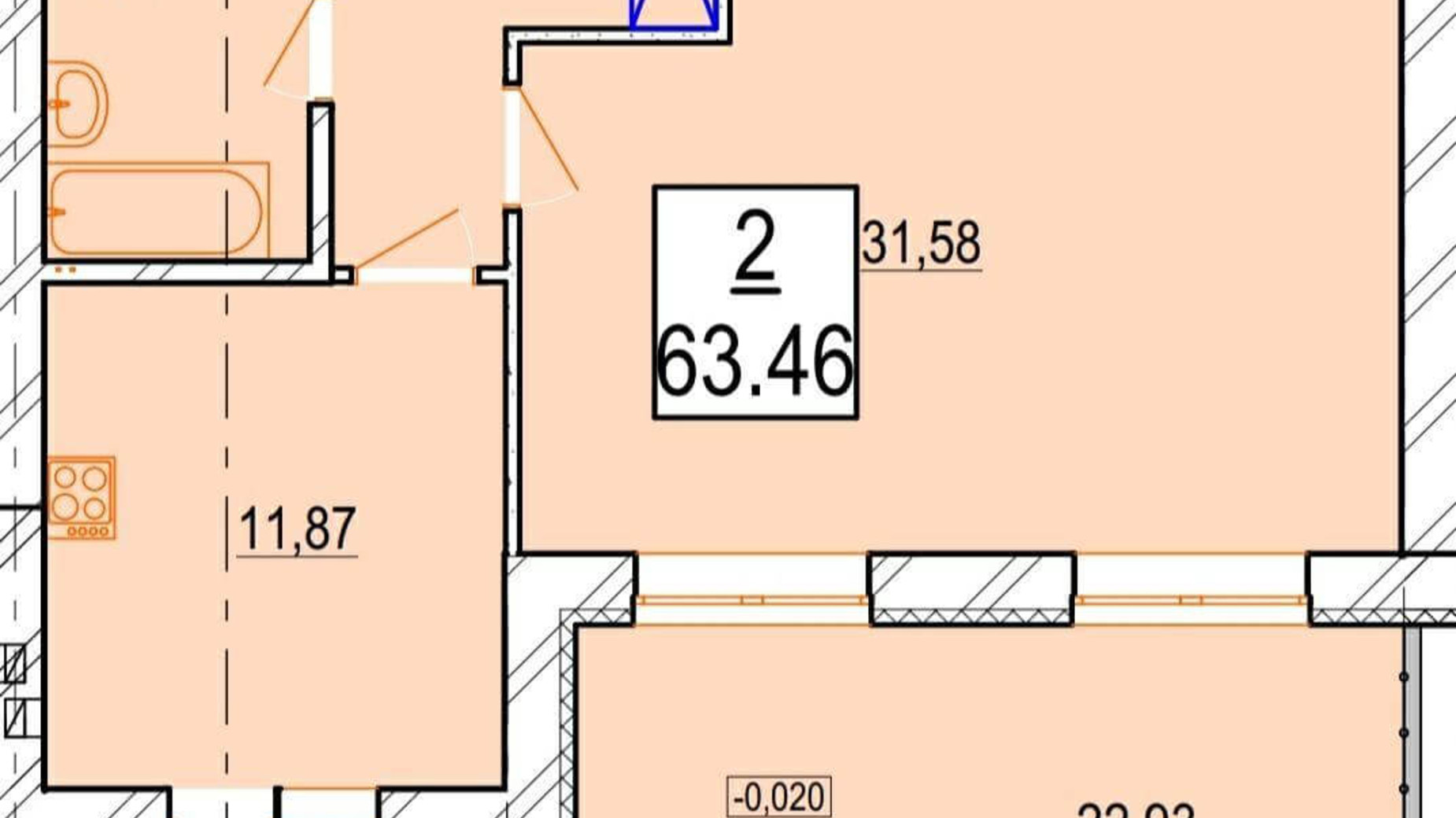 Планировка 1-комнатной квартиры в ЖК Маєток Боздош 63.46 м², фото 178658