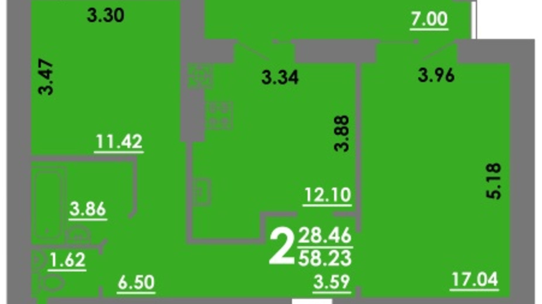 Планировка 2-комнатной квартиры в ЖК Концепт 58.23 м², фото 179014