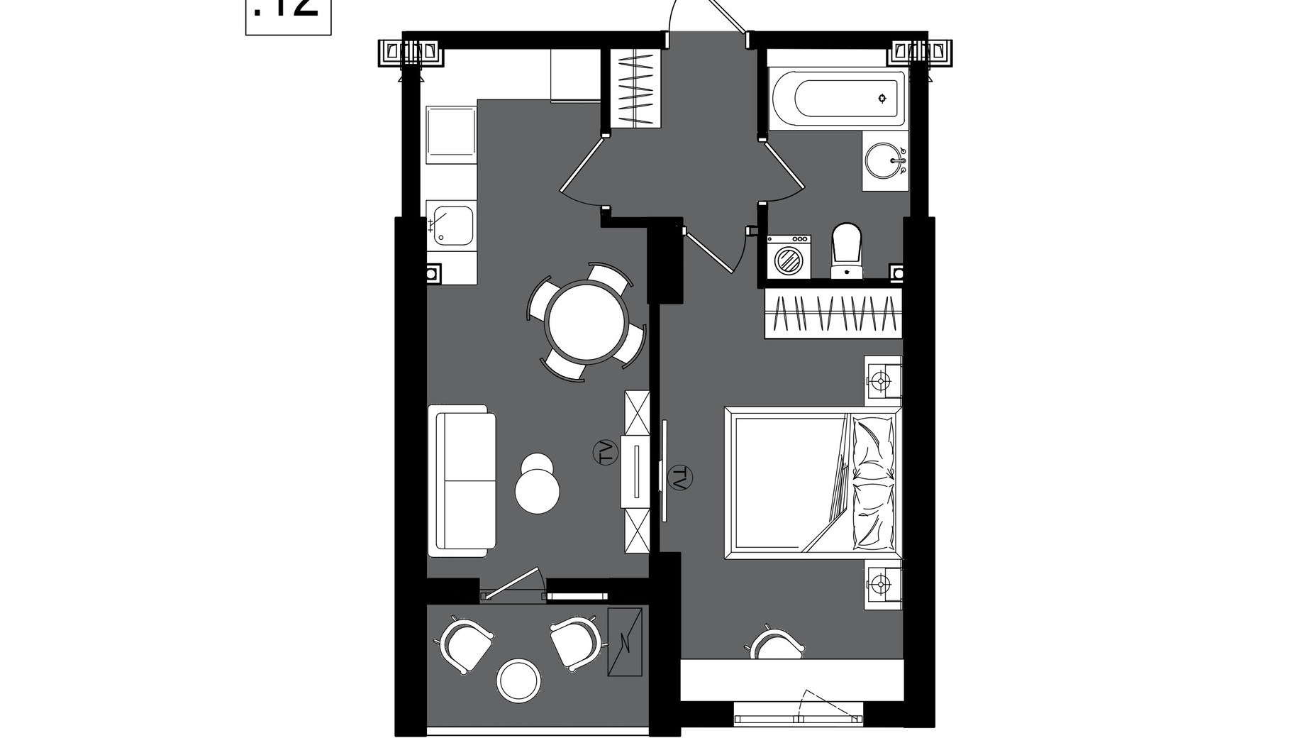 Планування 1-кімнатної квартири в ЖК Посейдон 41.3 м², фото 179184