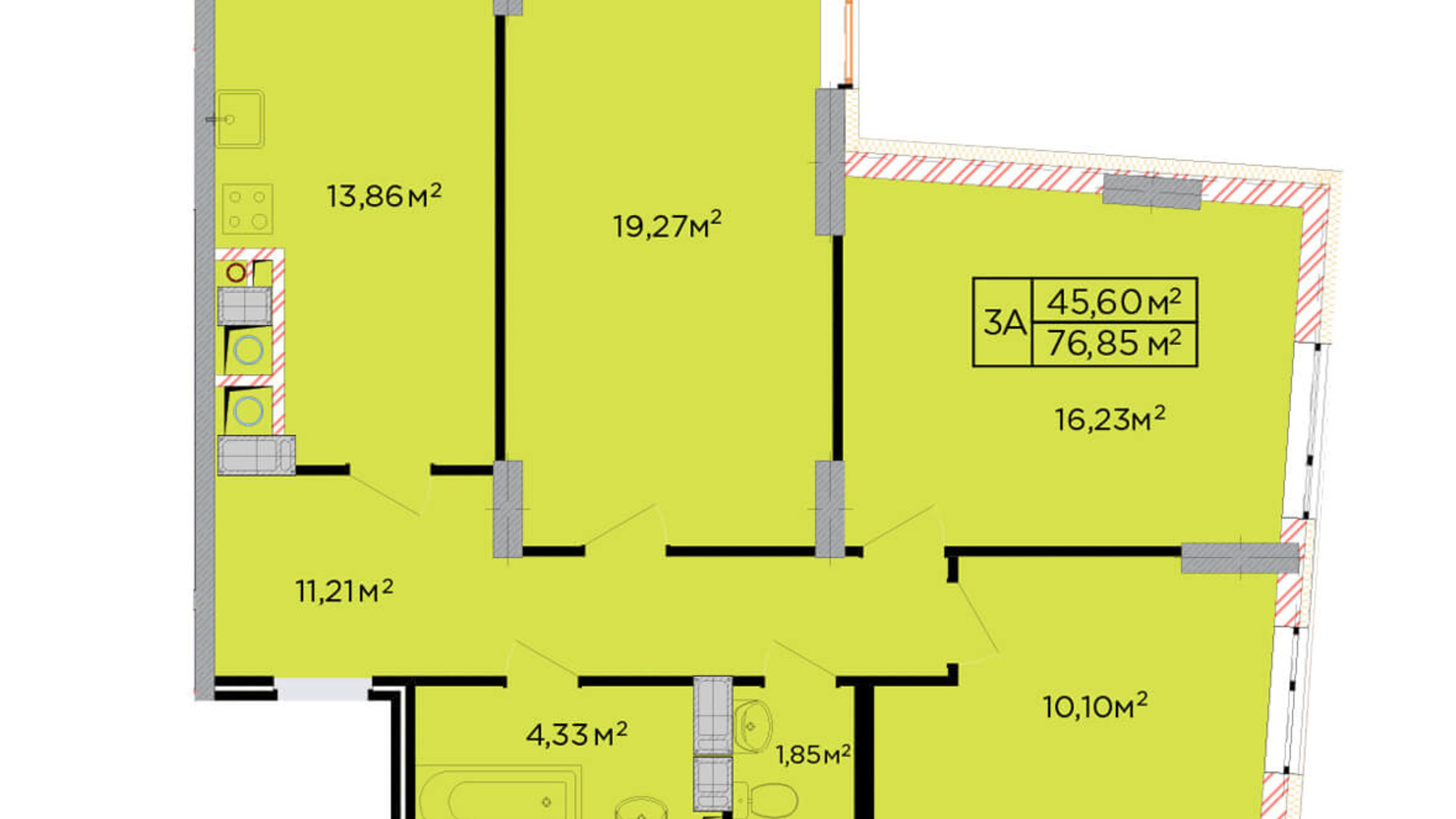 Планування 3-кімнатної квартири в ЖК Щасливий 77 м², фото 179818