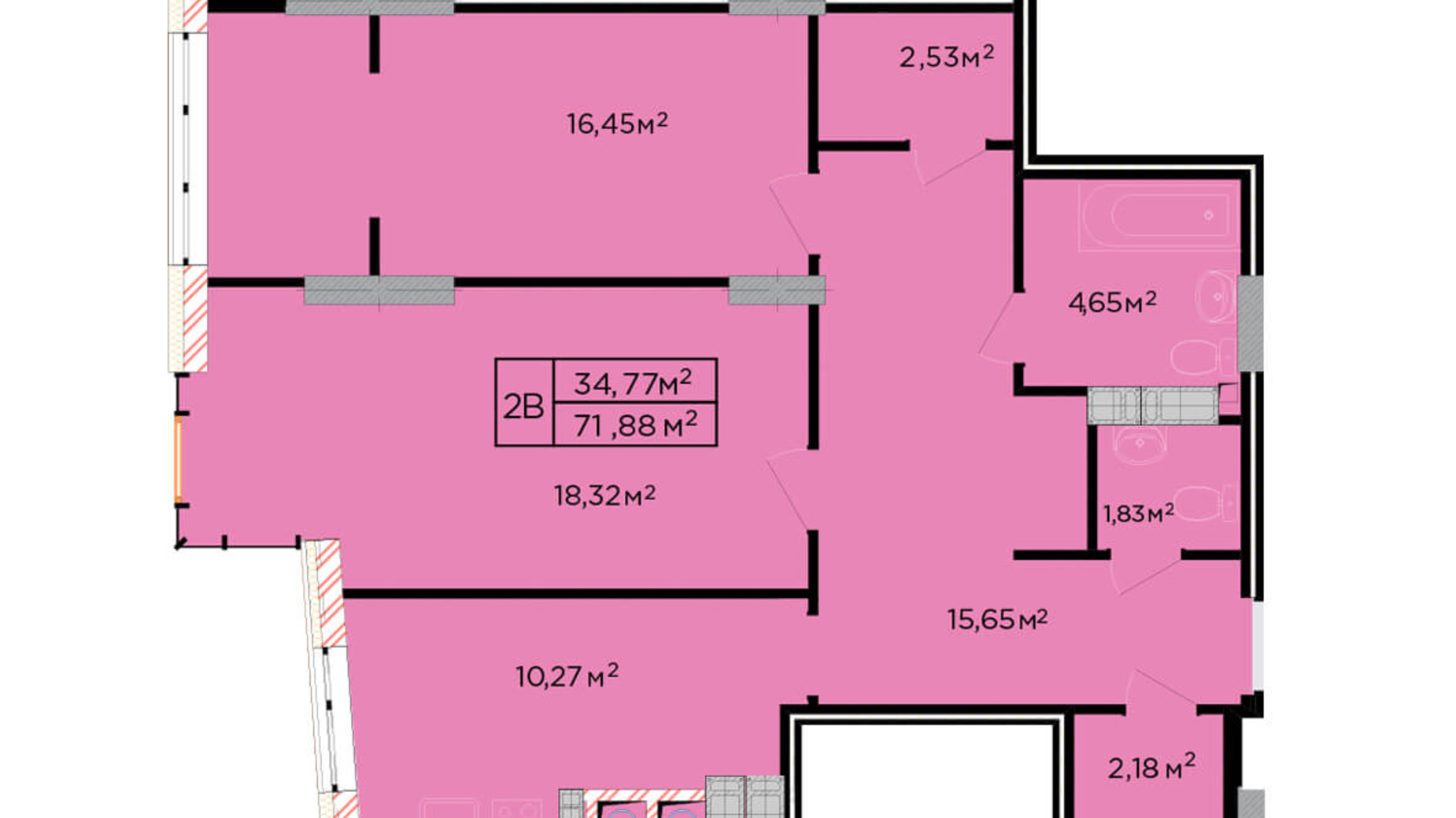 Планировка 2-комнатной квартиры в ЖК Щасливий 72 м², фото 179822