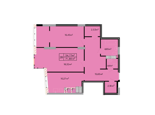 ЖК Щасливий: планування 2-кімнатної квартири 72 м²