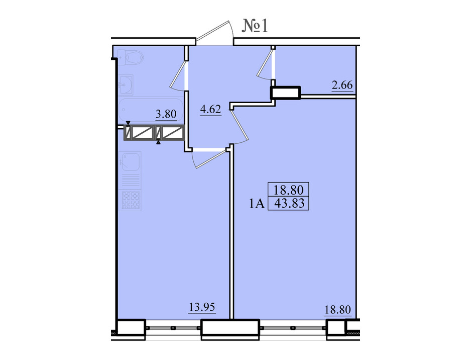 Планування 1-кімнатної квартири в ЖК Морський 43.83 м², фото 179864 Планування 1-кімнатної квартири в ЖК Морський 43.83 м², фото 179864