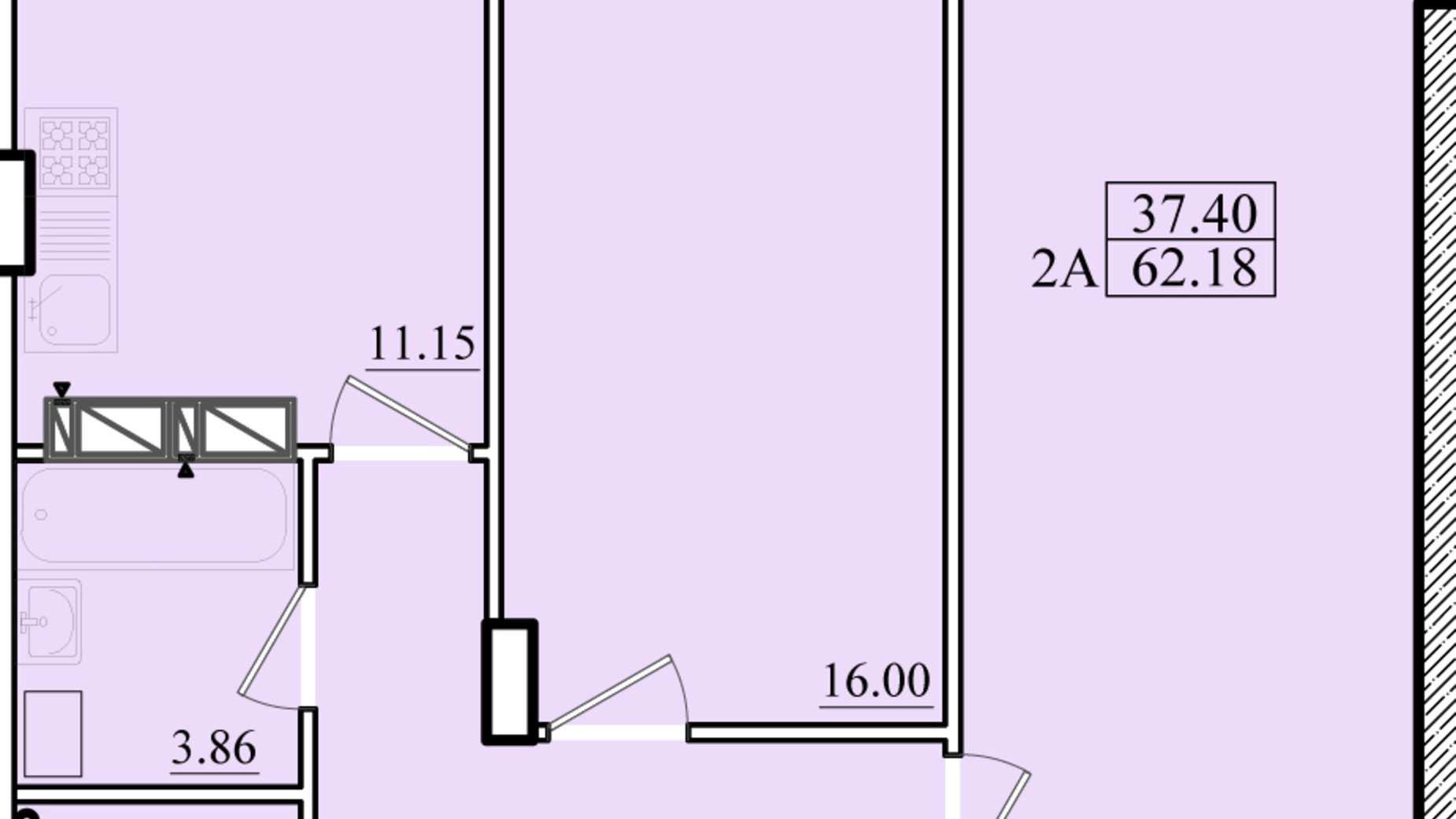 Планировка 2-комнатной квартиры в ЖК Морской 62.18 м², фото 179867