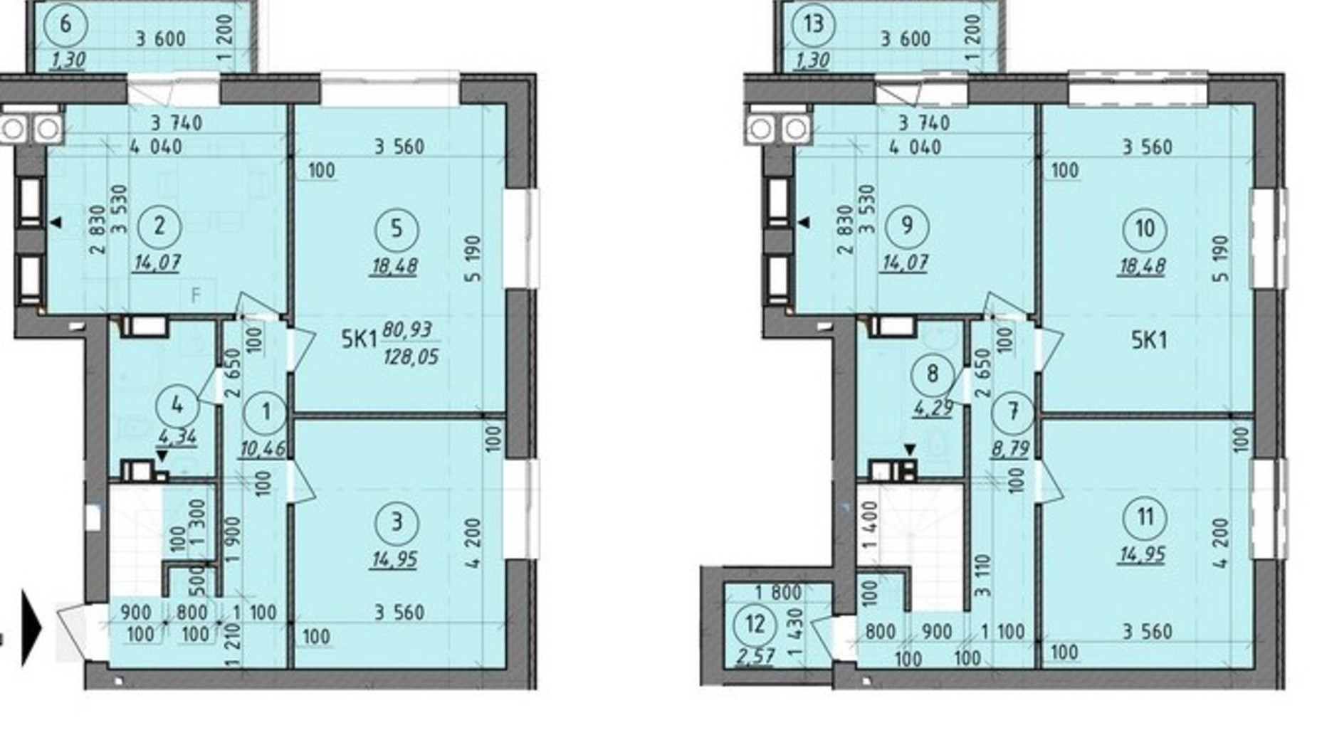 Планировка 5-комнатной квартиры в ЖК Французский Бульвар 128 м², фото 180779