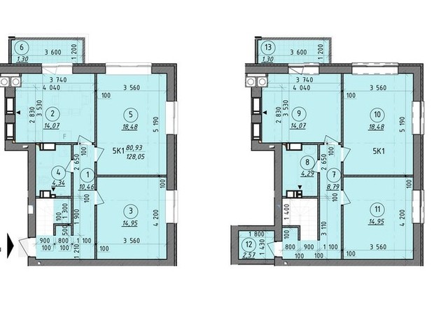 ЖК Французький Бульвар: планування 5-кімнатної квартири 128.05 м²