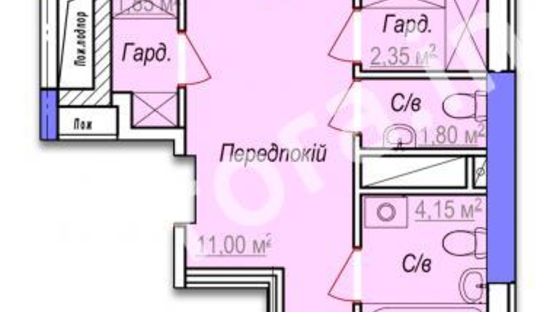 Планировка 2-комнатной квартиры в ЖК Аврора 74.65 м², фото 181086