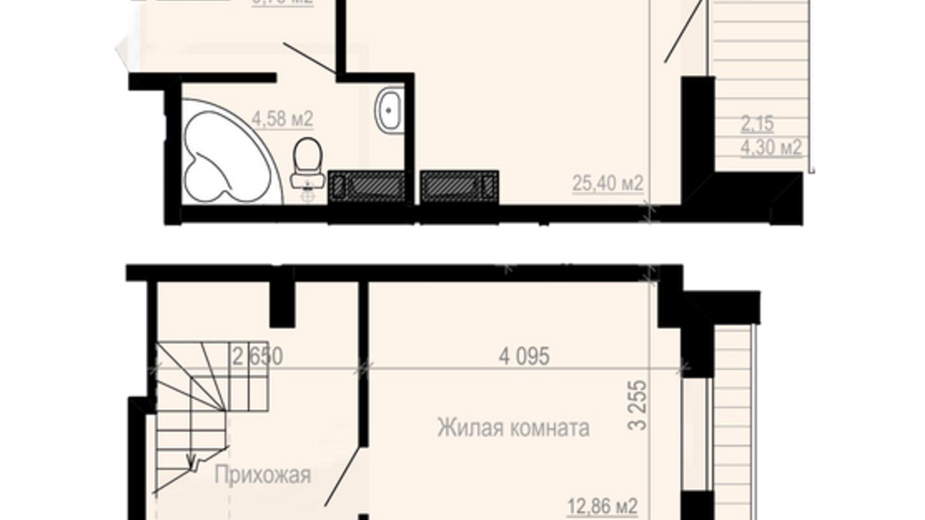 Планировка много­уровневой квартиры в ЖК Дом на Зерновой 80.29 м², фото 181191