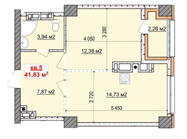 ЖК Славия: планировка 1-комнатной квартиры 42 м²