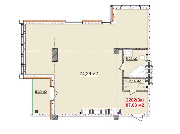 ЖК Славия: планировка 3-комнатной квартиры 87.03 м²