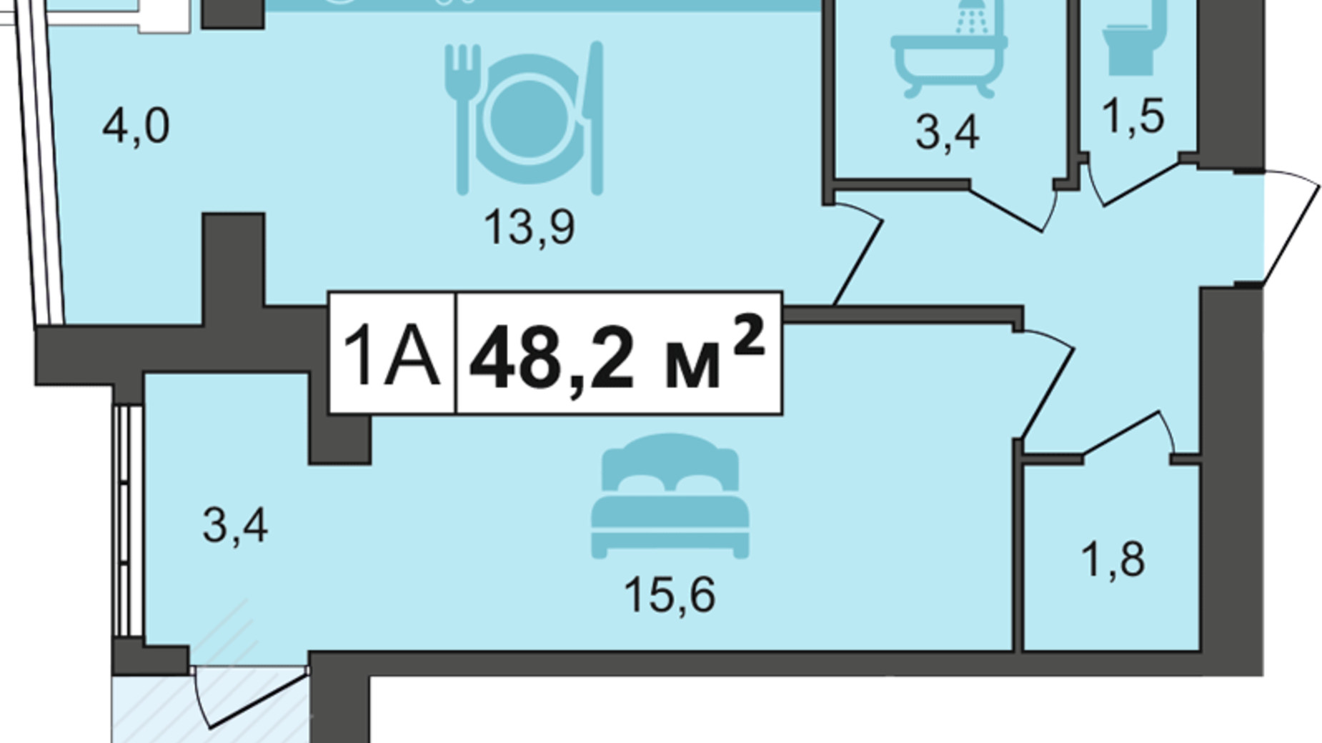 Планування 1-кімнатної квартири в ЖК PodilSky 51 м², фото 181595