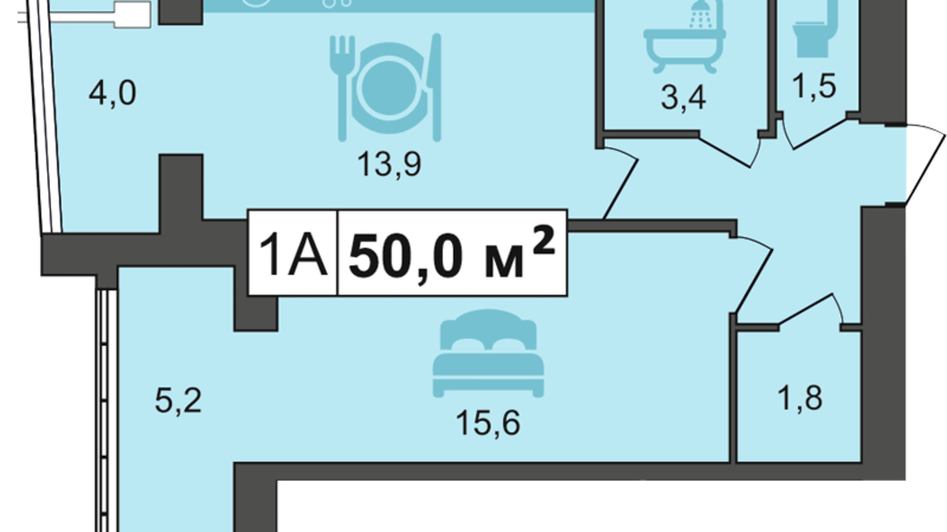 Планування 1-кімнатної квартири в ЖК PodilSky 52.2 м², фото 181596