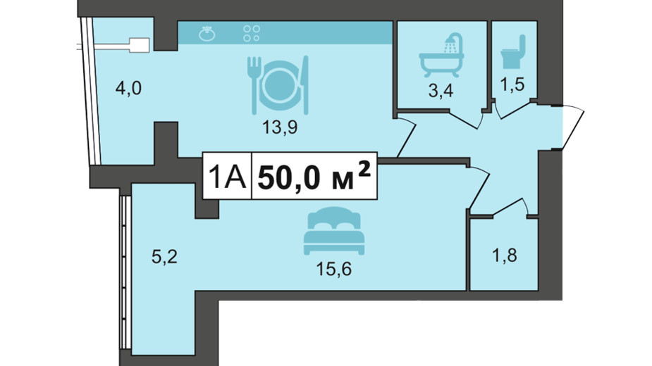 Планування 1-кімнатної квартири в ЖК PodilSky 52.2 м², фото 181596