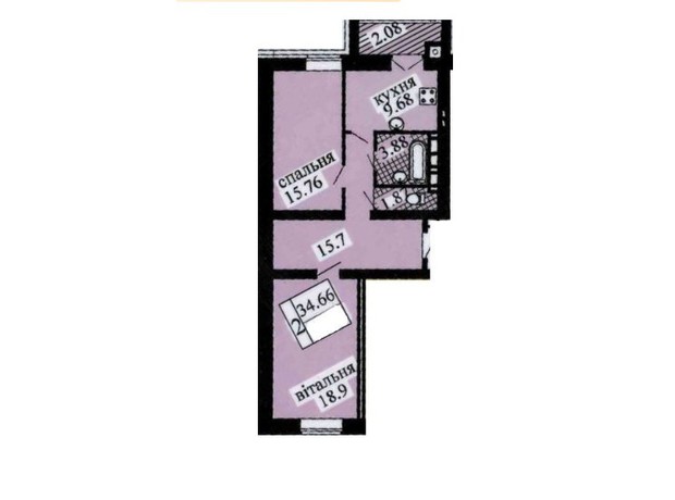 ЖК Городок: планування 2-кімнатної квартири 69.75 м²