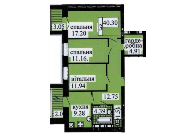 ЖК Городок: планування 3-кімнатної квартири 80.2 м²