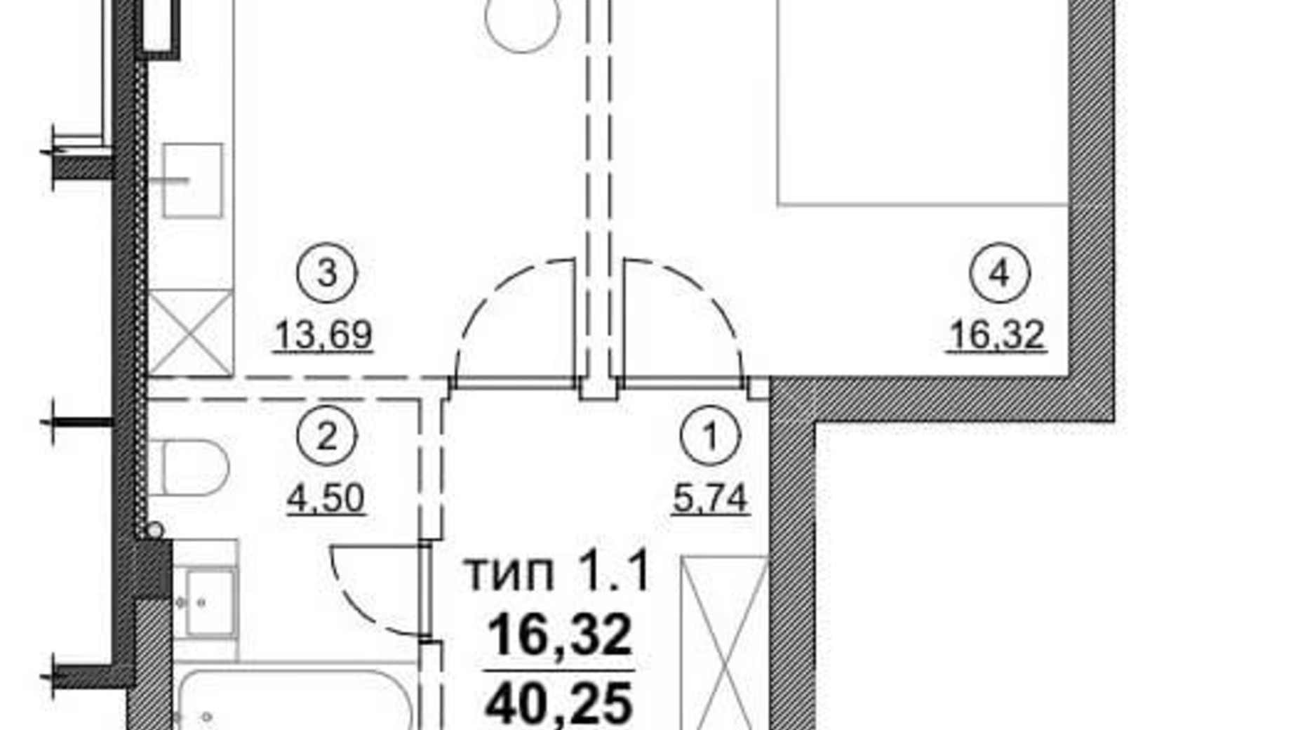 Планування 1-кімнатної квартири в ЖК Олімпійський  40.25 м², фото 181643