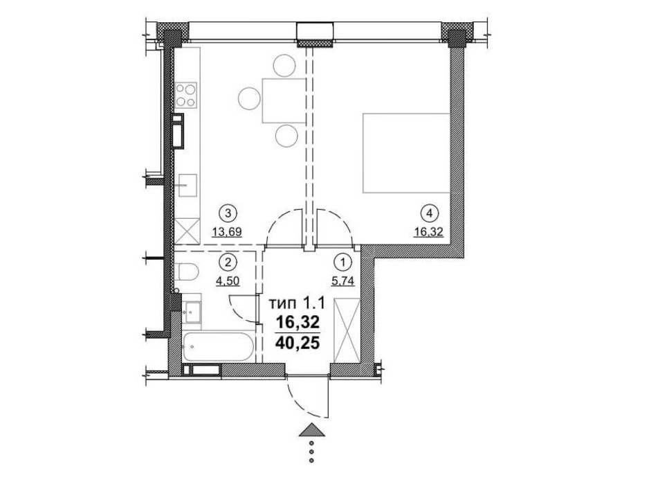 Планировка 1-комнатной квартиры в ЖК Олимпийский New 40.25 м², фото 181643 Планировка 1-комнатной квартиры в ЖК Олимпийский New 40.25 м², фото 181643