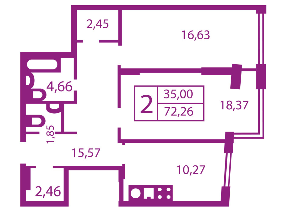 Планування 2-кімнатної квартири в ЖК Щасливий 72.26 м², фото 181682 Планування 2-кімнатної квартири в ЖК Щасливий 72.26 м², фото 181682