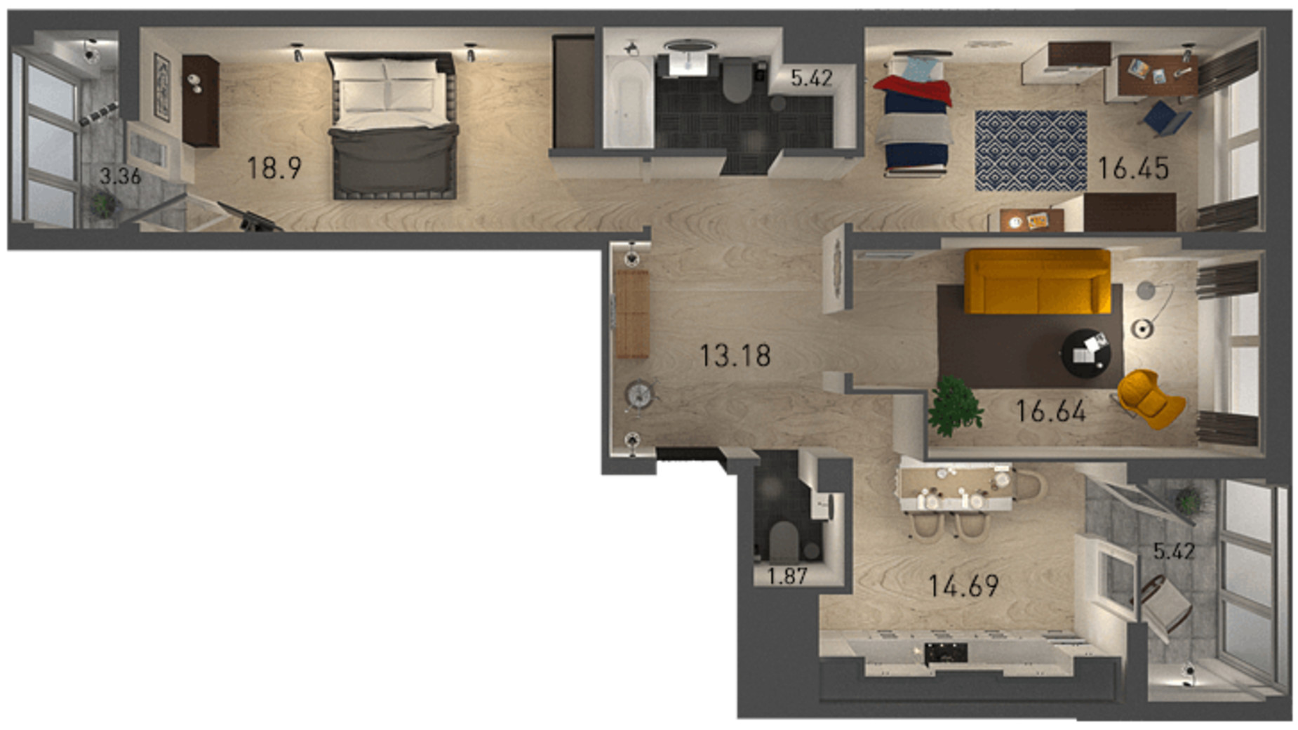 Планування 3-кімнатної квартири в ЖК Вільне Місто 95.93 м², фото 183020