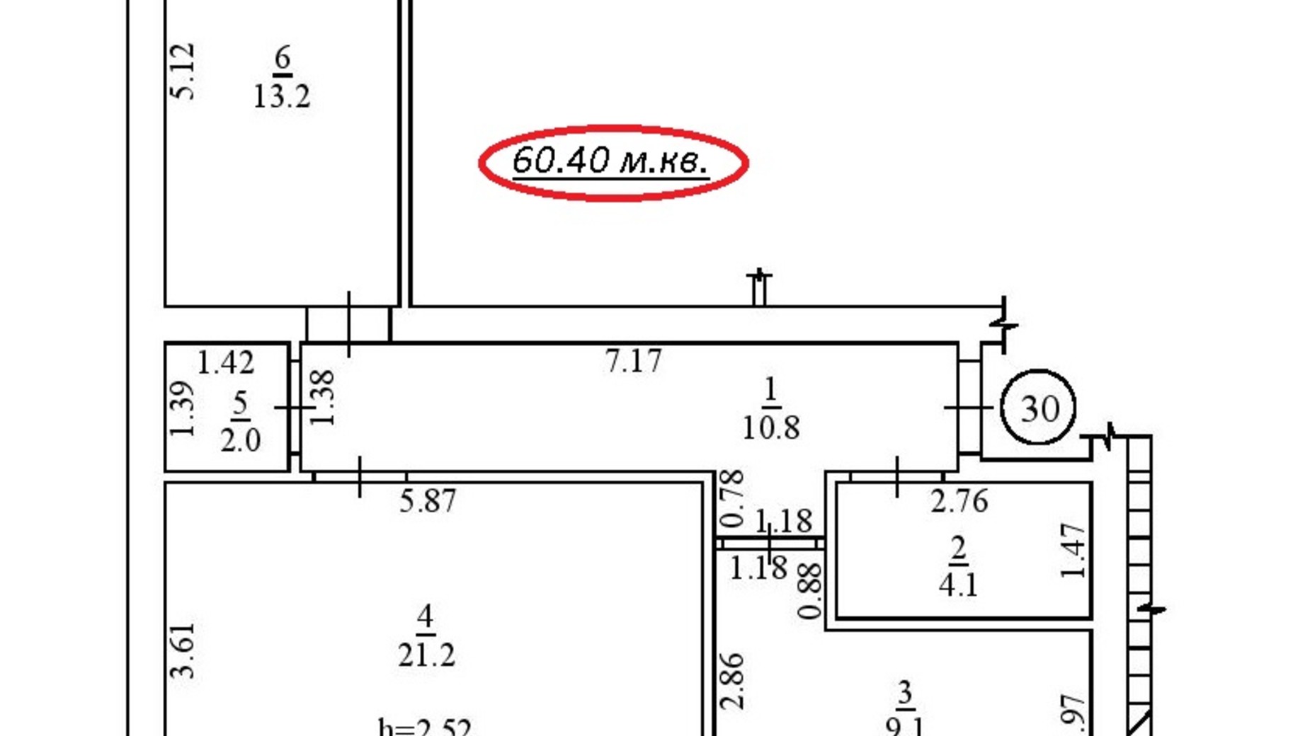 Планування 2-кімнатної квартири в ЖК пров. Лютневий, 3 60.4 м², фото 183081