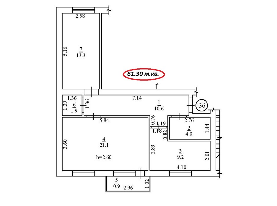 Планировка 2-комнатной квартиры в ЖК пер. Лютневый, 3 61.3 м², фото 183083 Планировка 2-комнатной квартиры в ЖК пер. Лютневый, 3 61.3 м², фото 183083