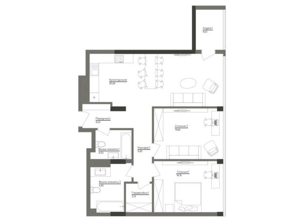 ЖК Washington Concept House: планировка 2-комнатной квартиры 89.02 м²