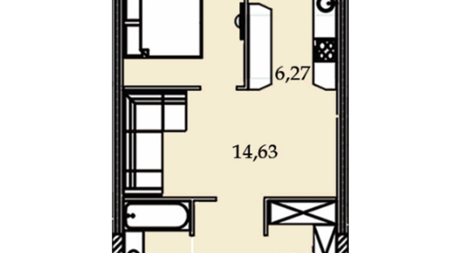Планировка 1-комнатной квартиры в ЖК Premier Tower 50.79 м², фото 184447