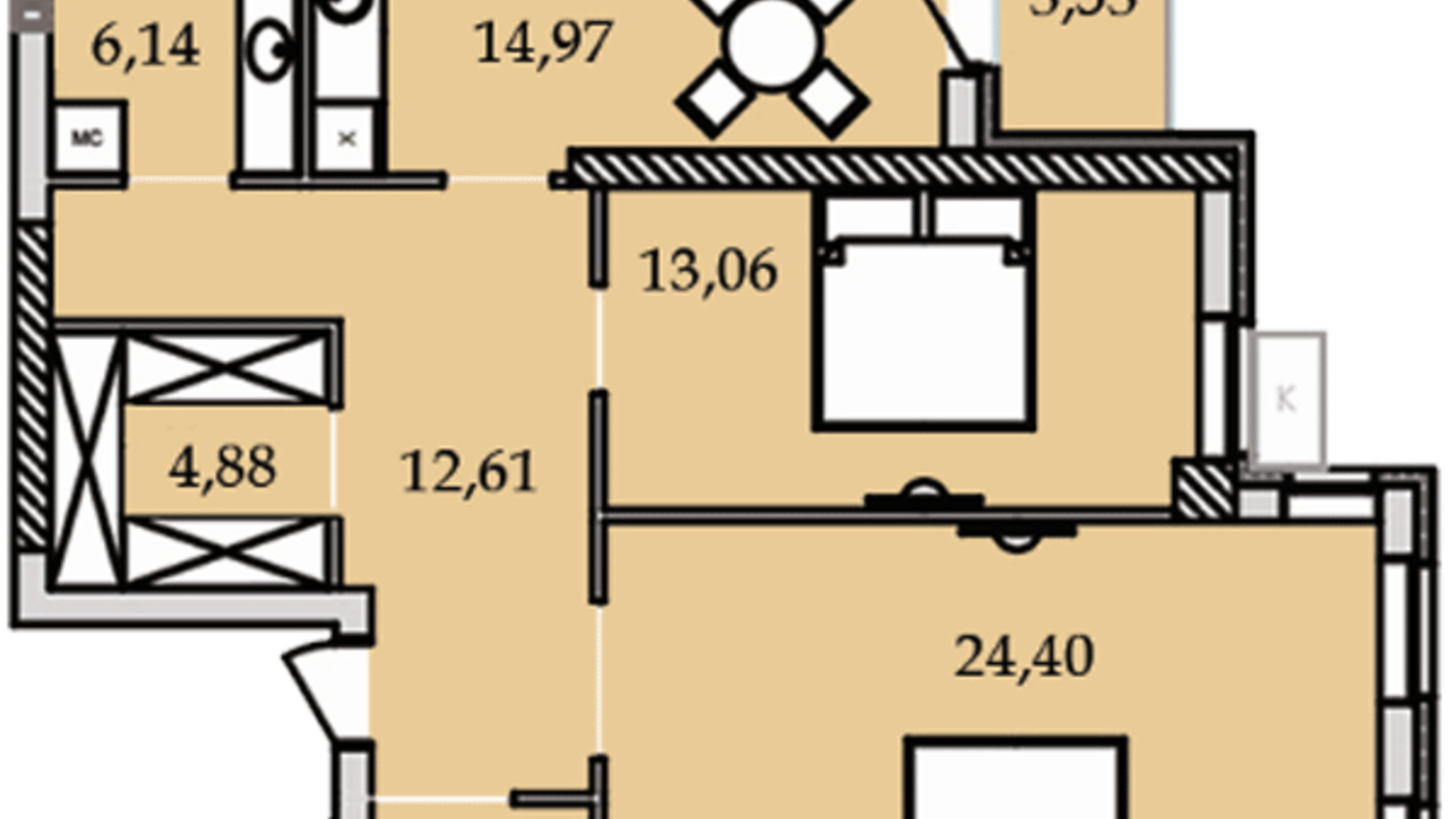 Планировка 2-комнатной квартиры в ЖК Premier Tower 82.02 м², фото 184449