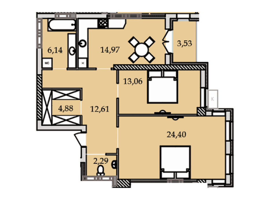 Планировка 2-комнатной квартиры в ЖК Premier Tower 82.02 м², фото 184449 Планировка 2-комнатной квартиры в ЖК Premier Tower 82.02 м², фото 184449