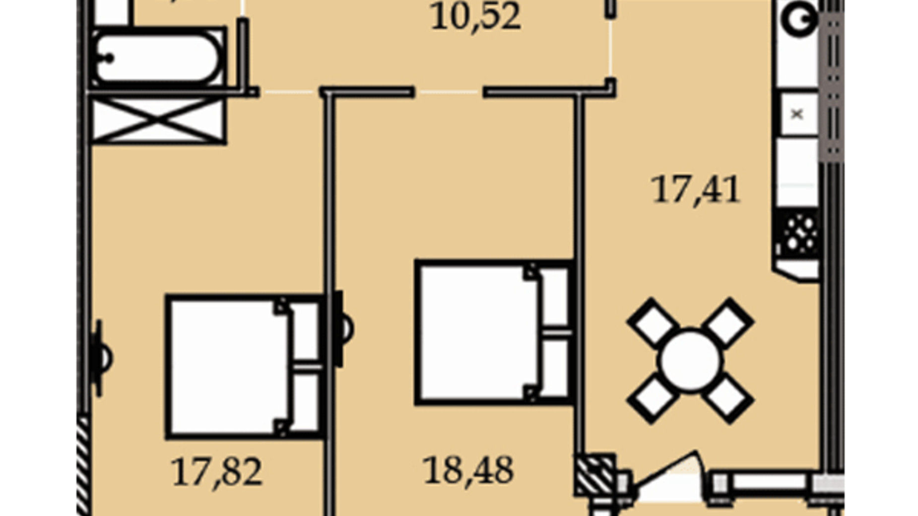 Планировка 2-комнатной квартиры в ЖК Premier Tower 74.29 м², фото 184451