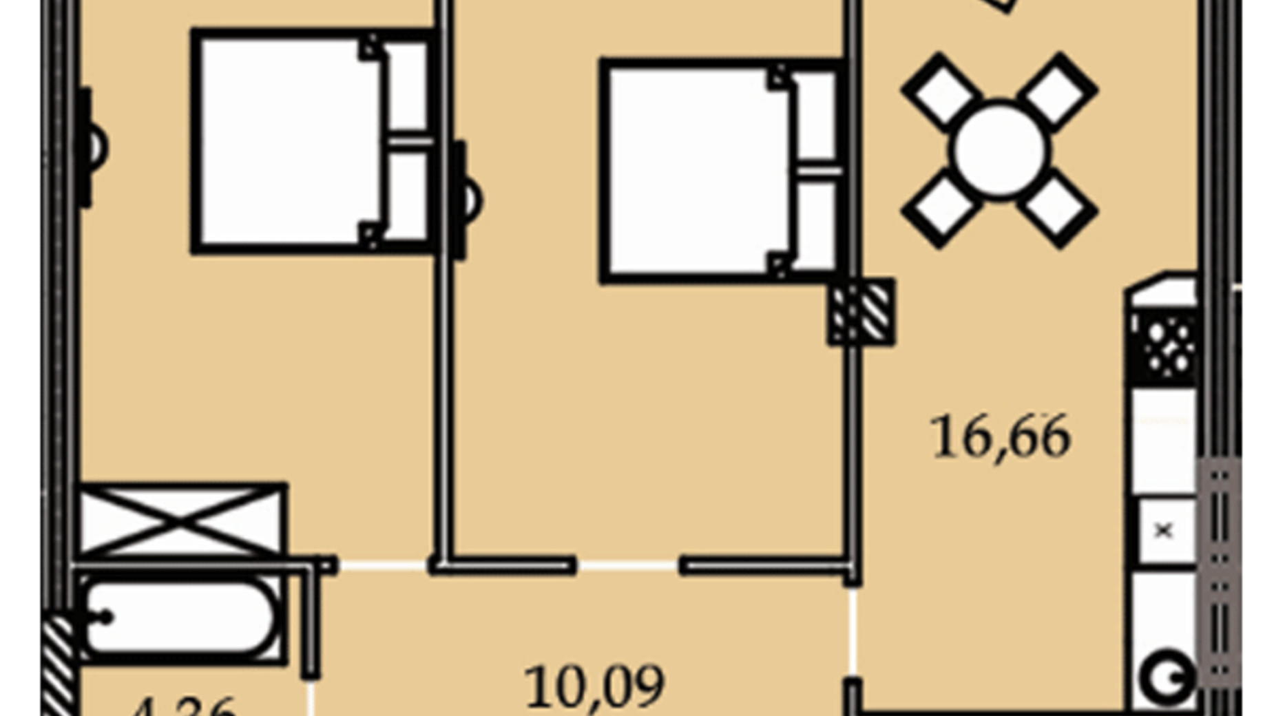 Планировка 2-комнатной квартиры в ЖК Premier Tower 74.2 м², фото 184452