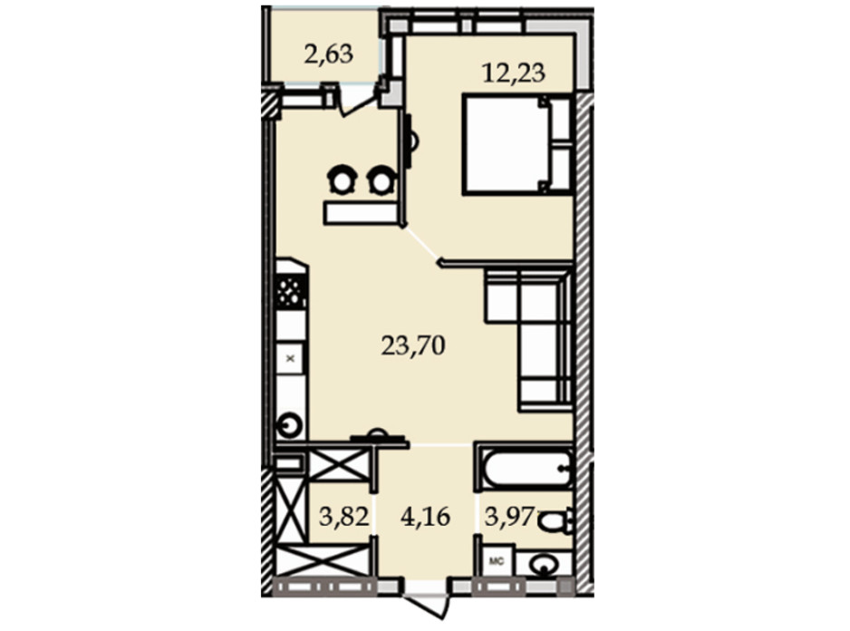Планування 1-кімнатної квартири в ЖК Premier Tower 50.57 м², фото 184453 Планування 1-кімнатної квартири в ЖК Premier Tower 50.57 м², фото 184453