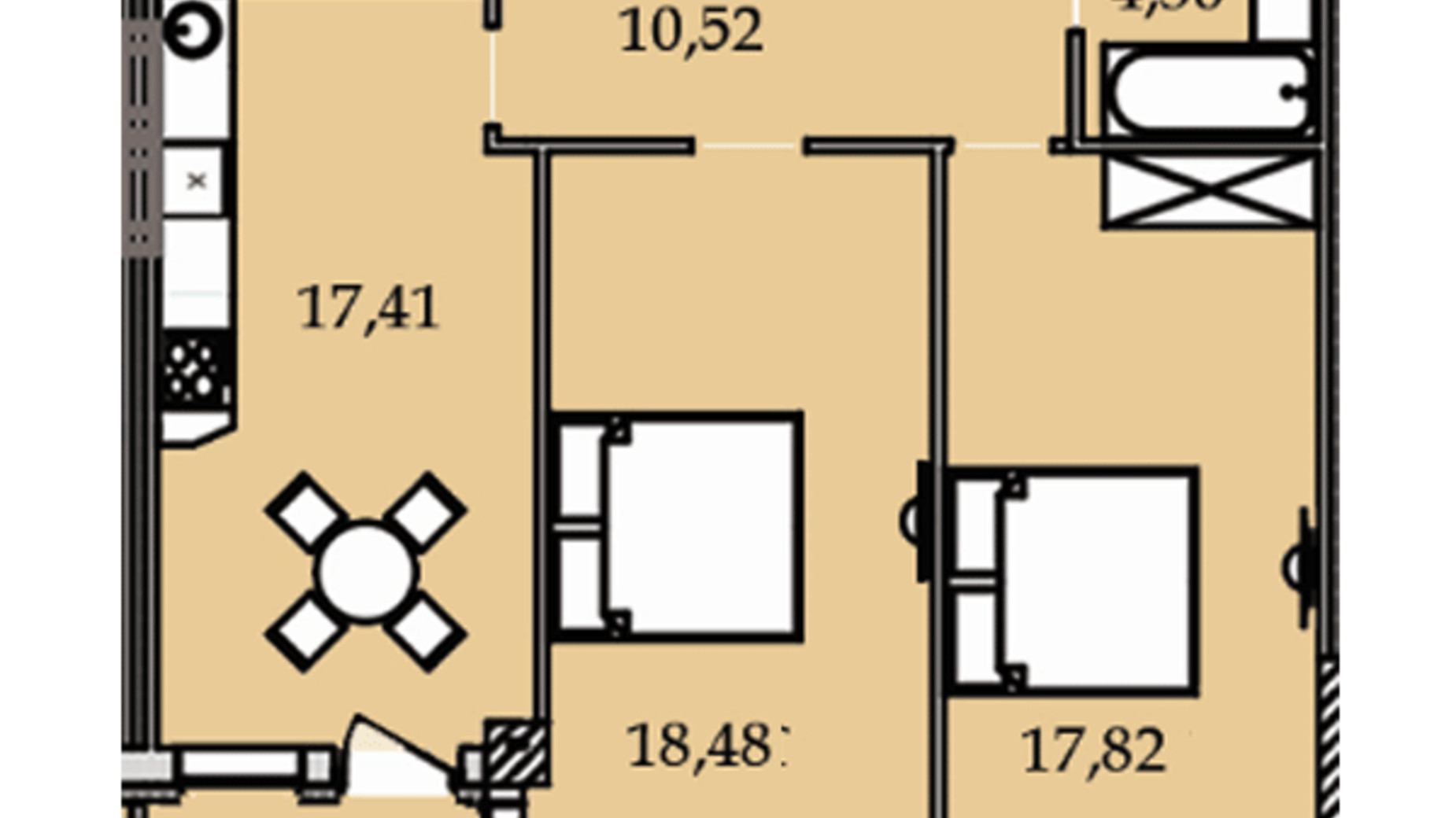Планировка 2-комнатной квартиры в ЖК Premier Tower 74.29 м², фото 184455