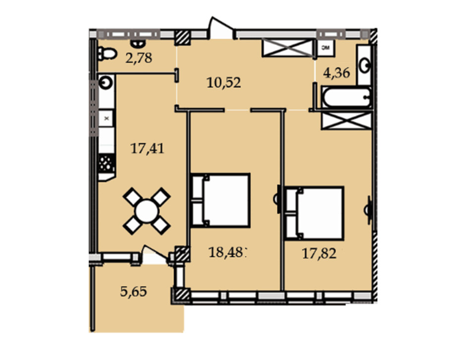 Планування 2-кімнатної квартири в ЖК Premier Tower 74.29 м², фото 184455 Планування 2-кімнатної квартири в ЖК Premier Tower 74.29 м², фото 184455