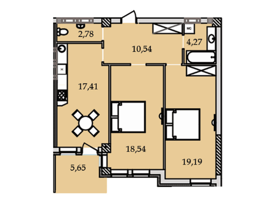 Планування 2-кімнатної квартири в ЖК Premier Tower 75.65 м², фото 184456 Планування 2-кімнатної квартири в ЖК Premier Tower 75.65 м², фото 184456