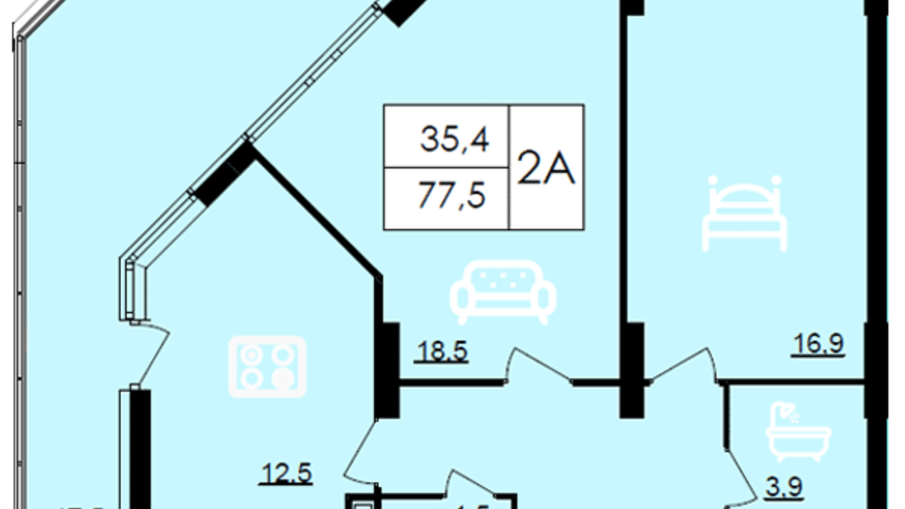 Планировка 2-комнатной квартиры в ЖК Лесопарковый 79.5 м², фото 184461