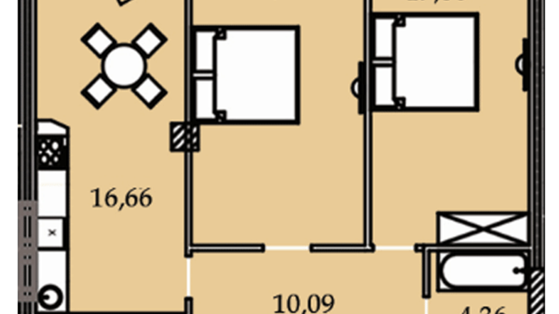 Планування 2-кімнатної квартири в ЖК Premier Tower 74.2 м², фото 184463