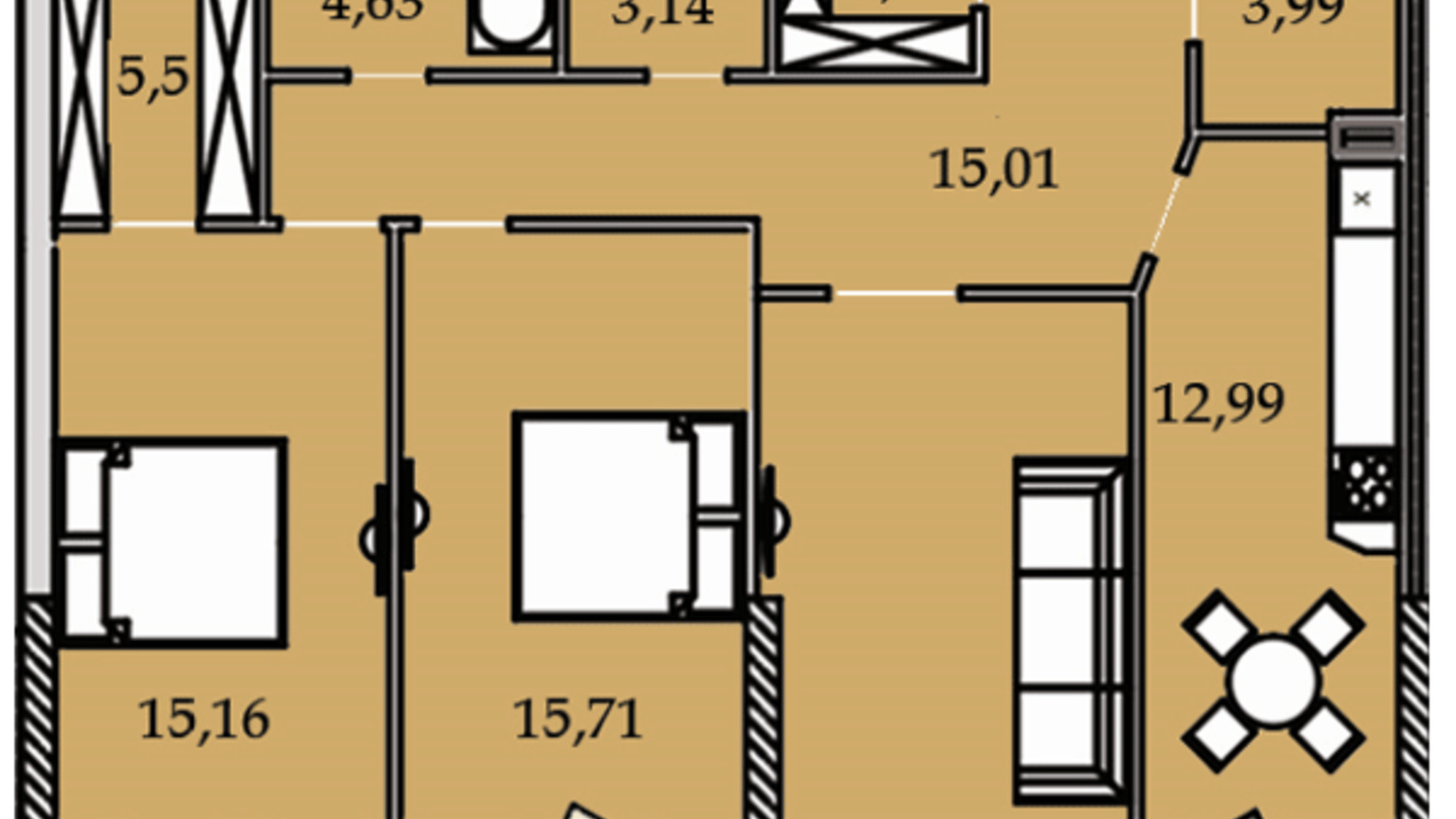 Планування 3-кімнатної квартири в ЖК Premier Tower 108.61 м², фото 184464