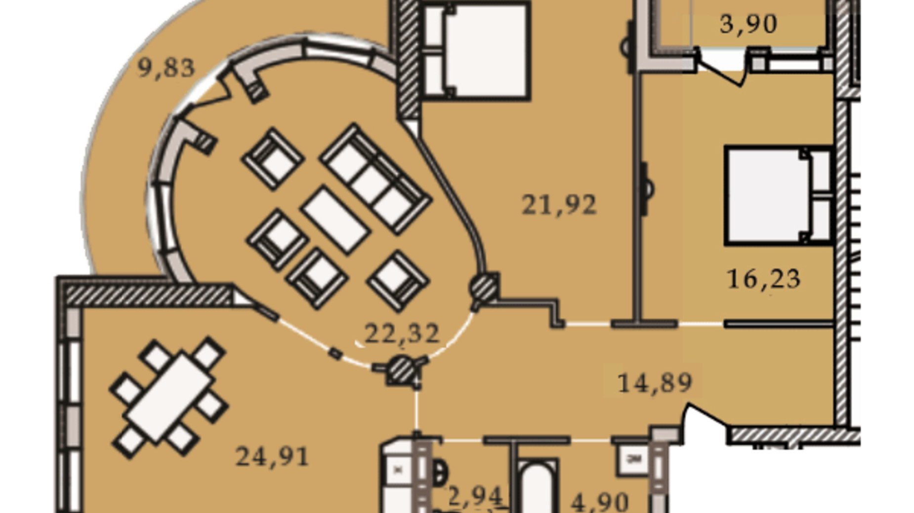 Планування 3-кімнатної квартири в ЖК Premier Tower 121.66 м², фото 184468