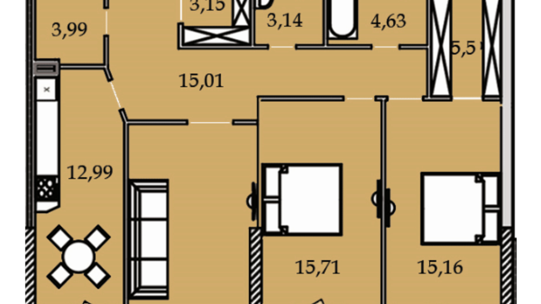 Планування 3-кімнатної квартири в ЖК Premier Tower 108.61 м², фото 184485