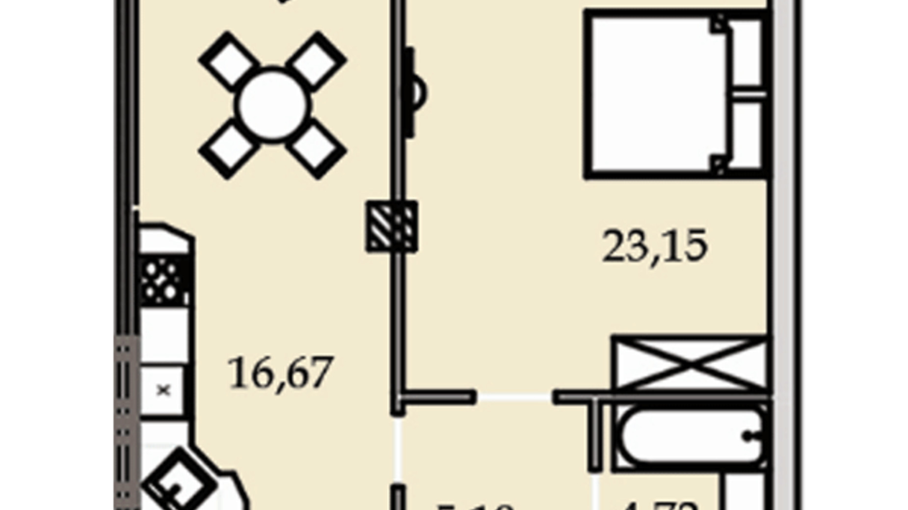 Планировка 1-комнатной квартиры в ЖК Premier Tower 55.23 м², фото 184966